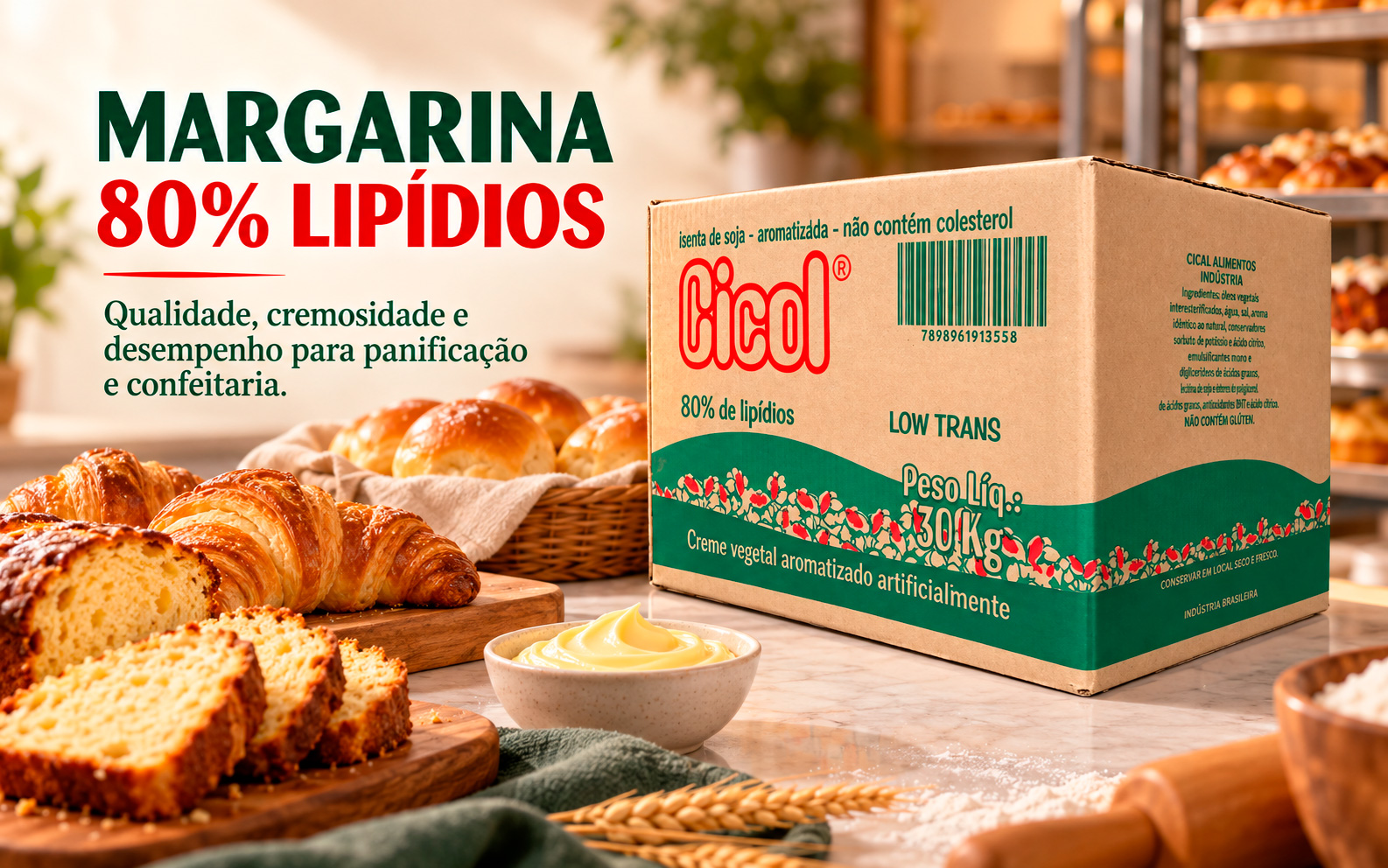 Margarina 80% Lipídeos 30kg Cicol